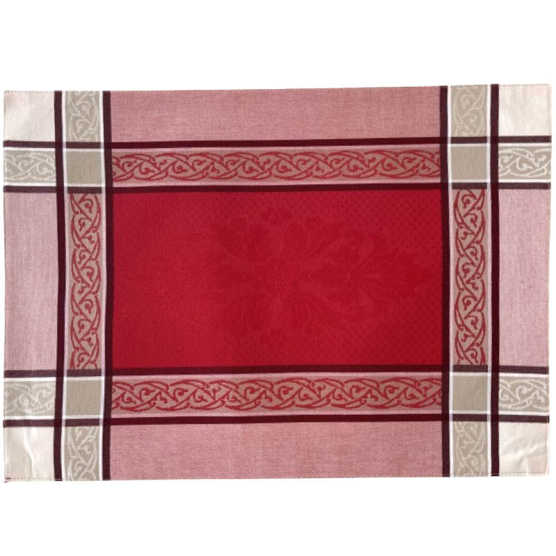 Placemat with red center and decorative border on a white background