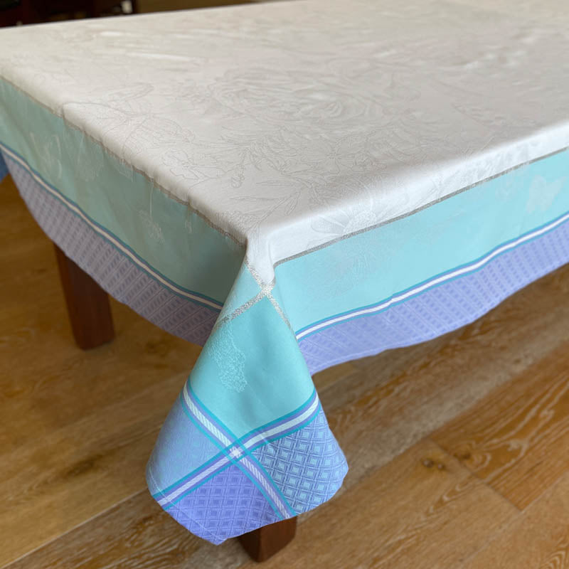 Corner of Biarritz Aqua Purple jacquard tablecloth