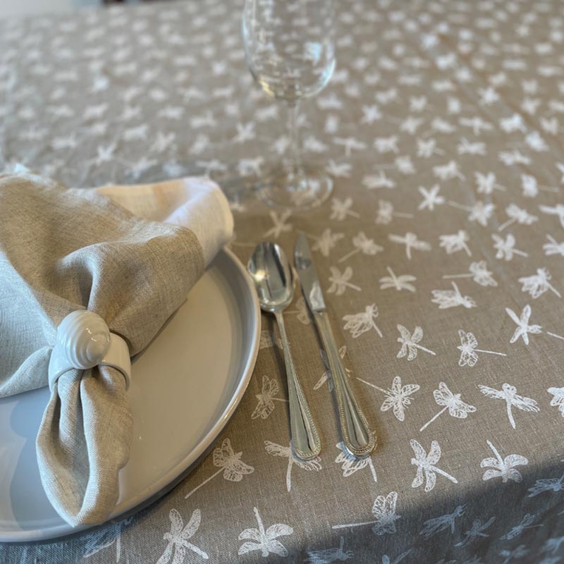 Dragonfly French Linen tablecloth napkins