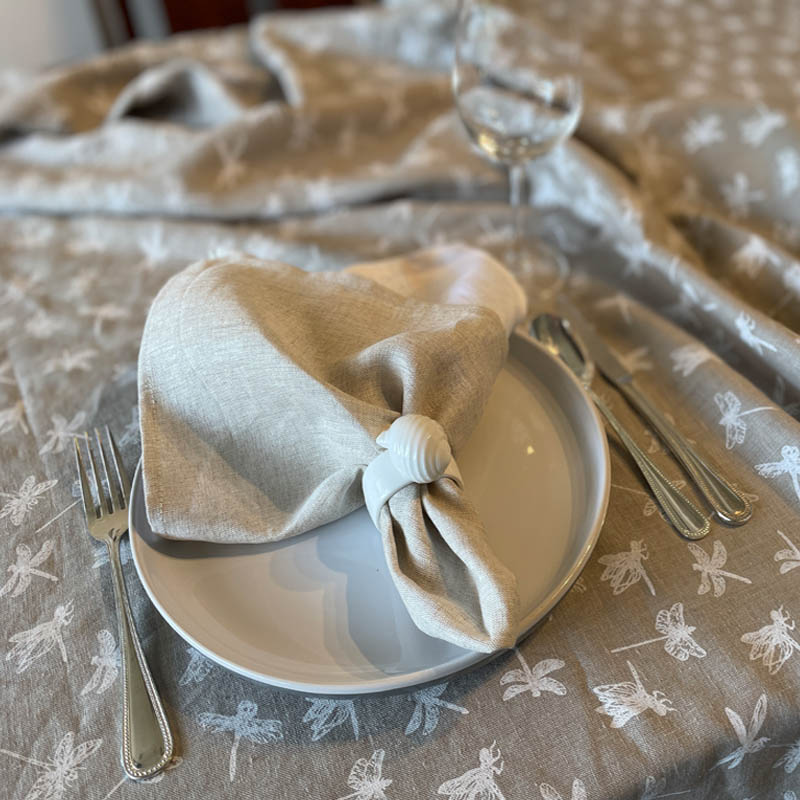 Dragonfly French Linen tablecloth with napkins