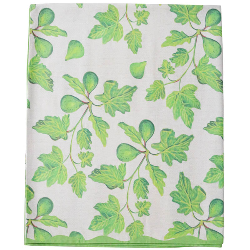 Fabric with green leaf pattern on a white background