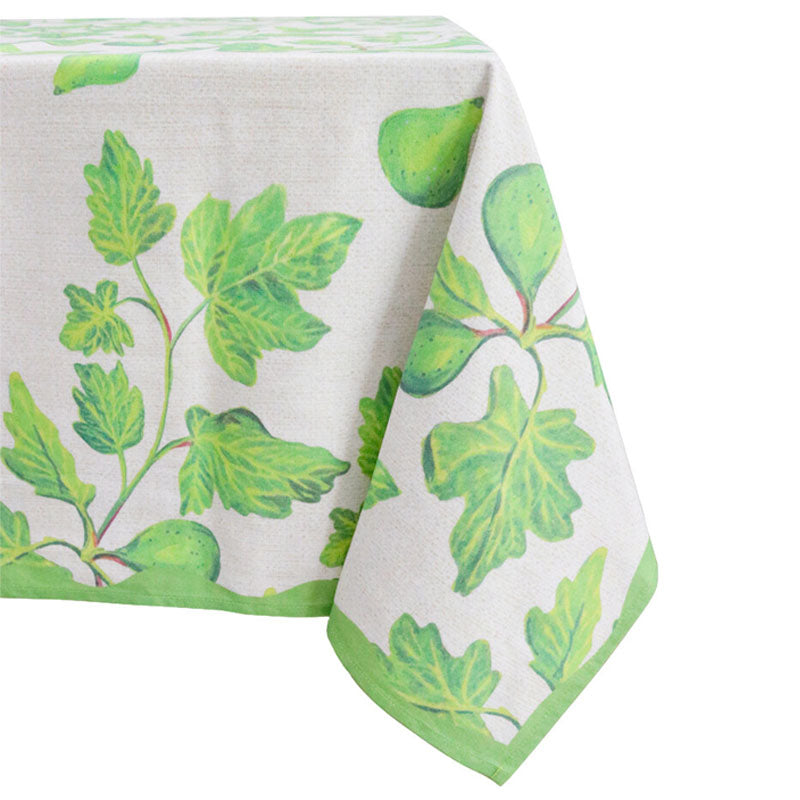 Tablecloth with green leaf pattern on a white background