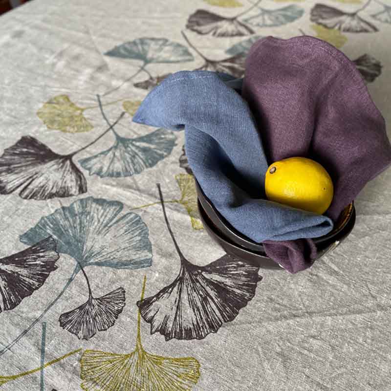 Gingko French Linen Tablecloth with Linen Napkins