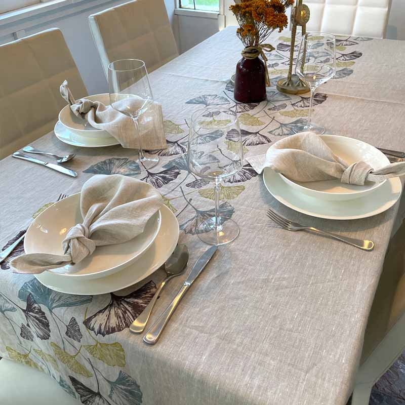 Gingko Leaves French Linen Rectangle Tablecloth
