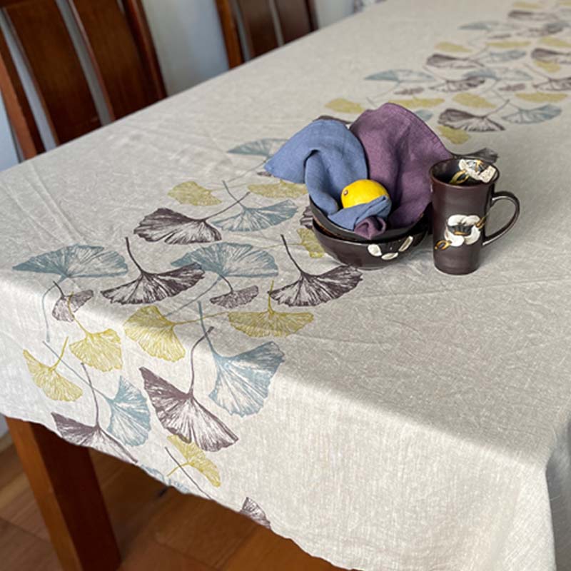 Gingko Linen Tablecloth with Napkins