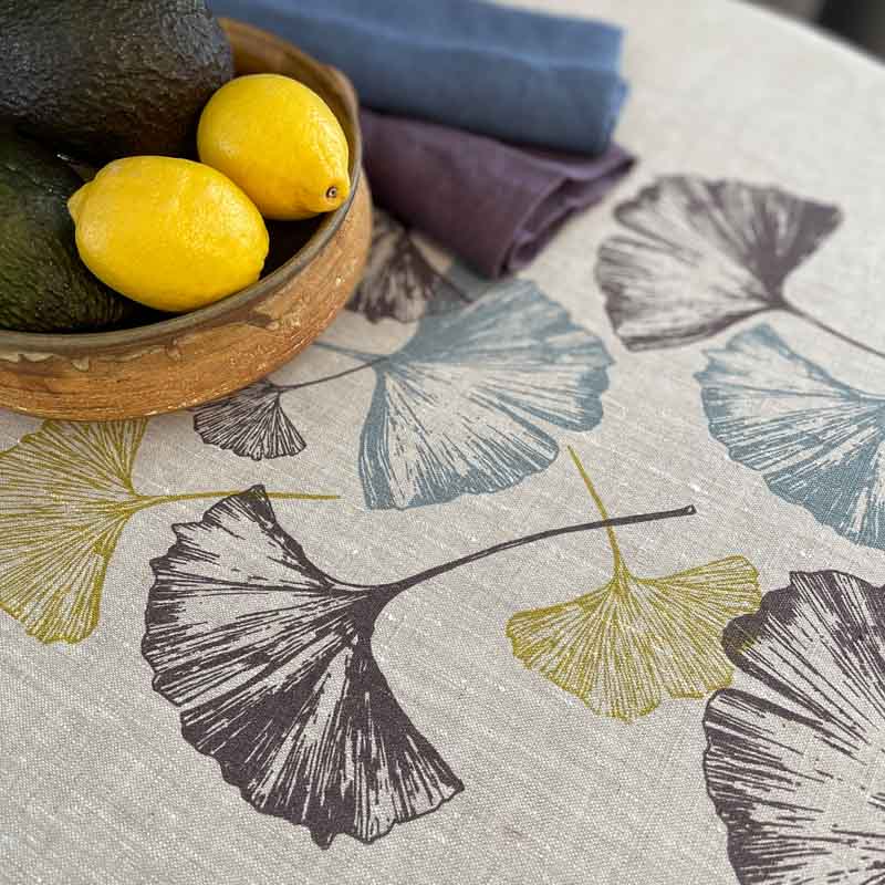 Ginkgo Round Linen Tablecloth Closeup