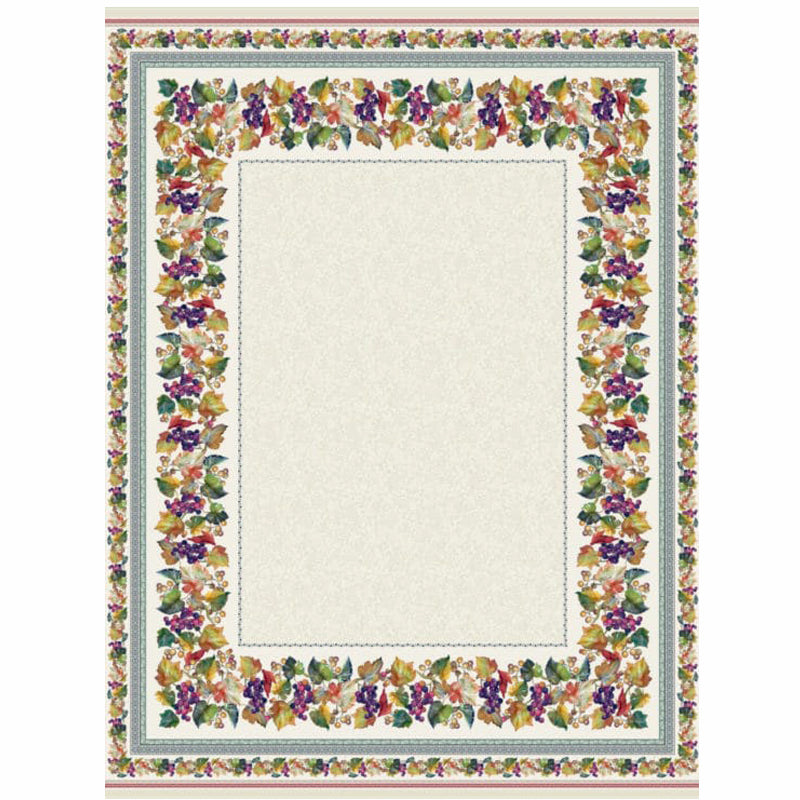Decorative tablecloth with floral border on a white background