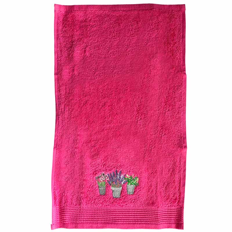 Guest Hand Towel Pink Flower Pots Open