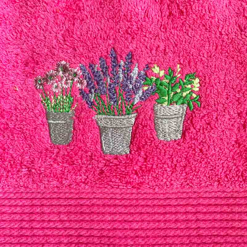 Guest Hand Towels Flower Pots Embroidery