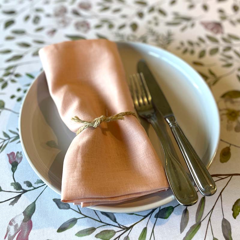 Light pink linen napkin hemmed