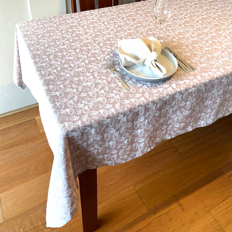 Maidenhair Blush French Linen Tablecloth overhead view