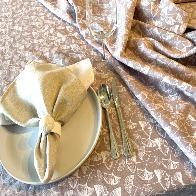 Maidenhair Blush French Linen Tablecloth with napkins
