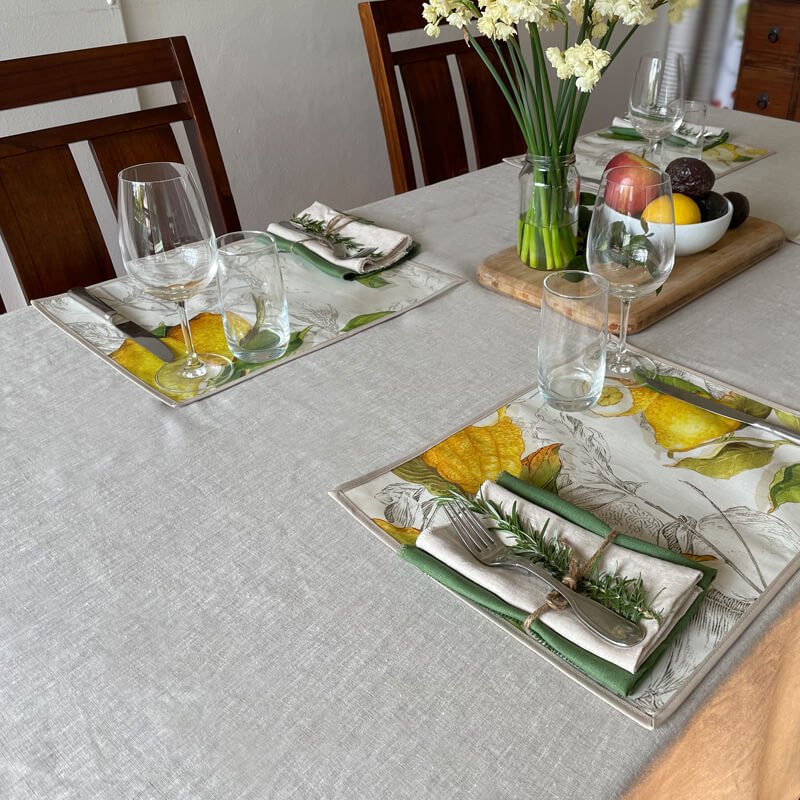 Natural Linen Tablecloth Setting Lemons