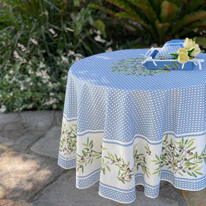 Nyons Azur Round Tablecloth with Napkins