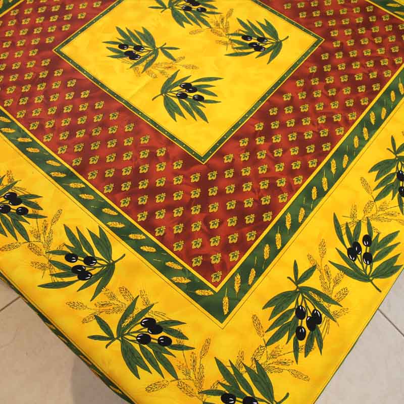 Decorative tablecloth with yellow and red pattern