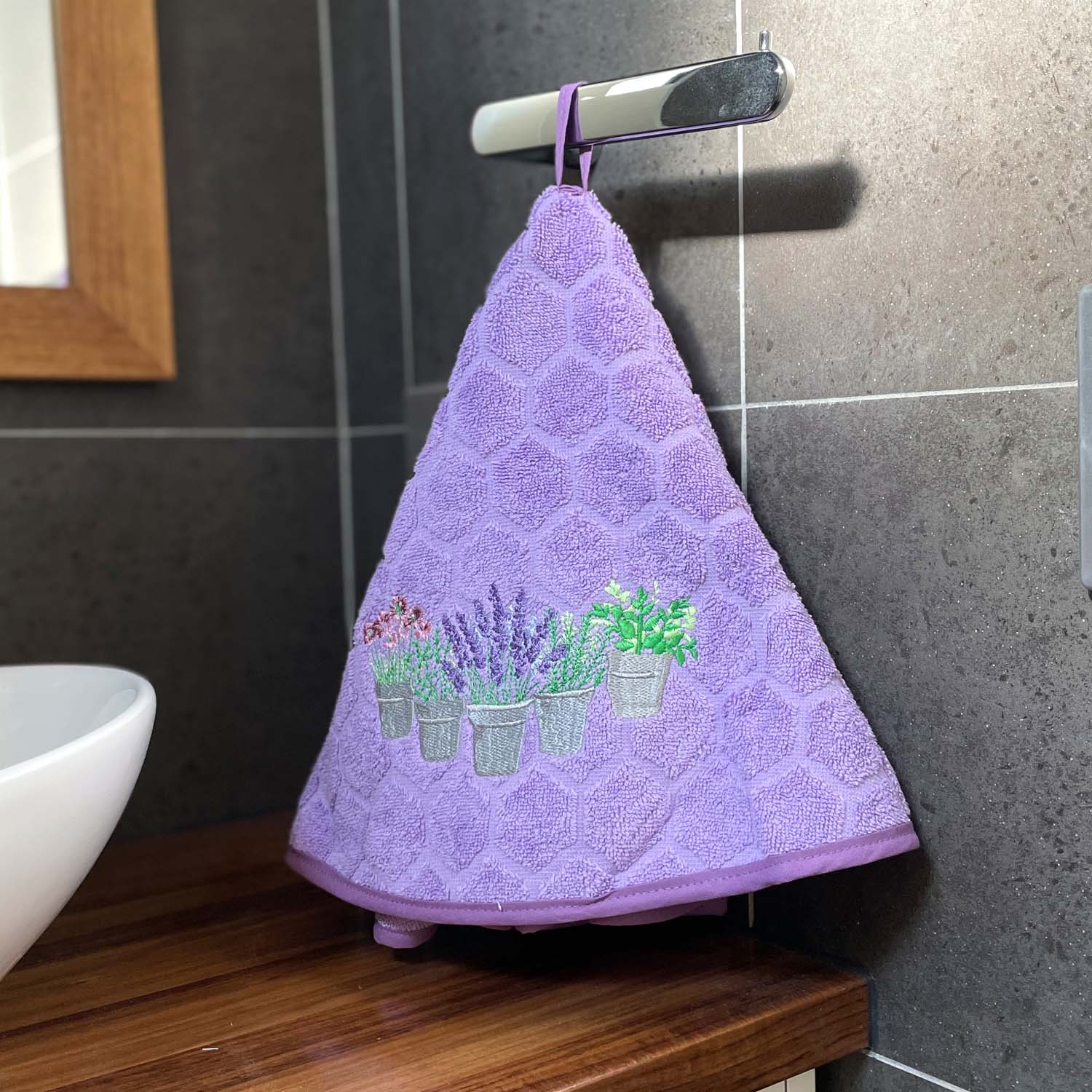 Round French Hand Towel Garden Pots Lilac Lavender