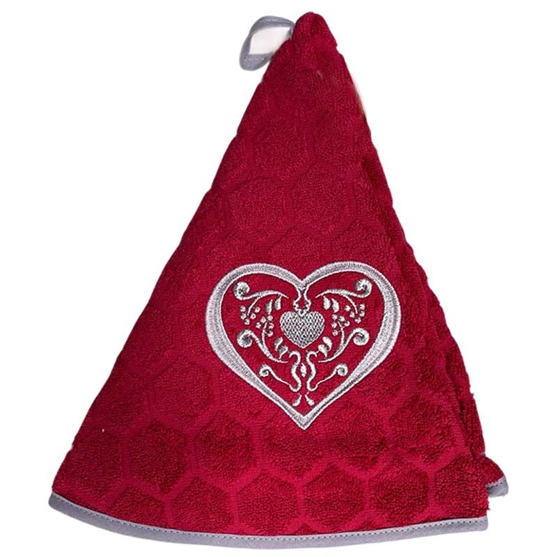 Round French Hand Towel Heart Burgundy