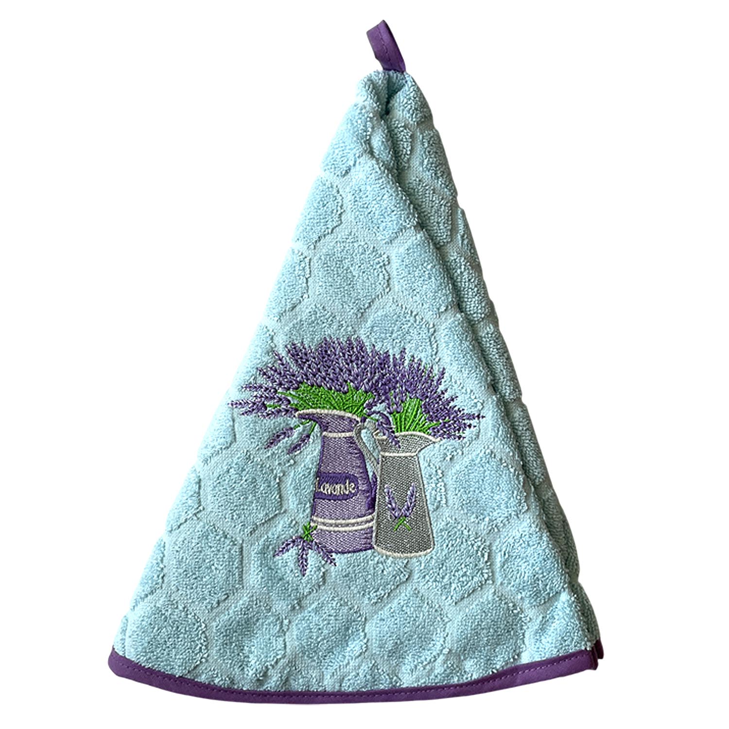 Round French Hand Towel Lavender Jugs Blue