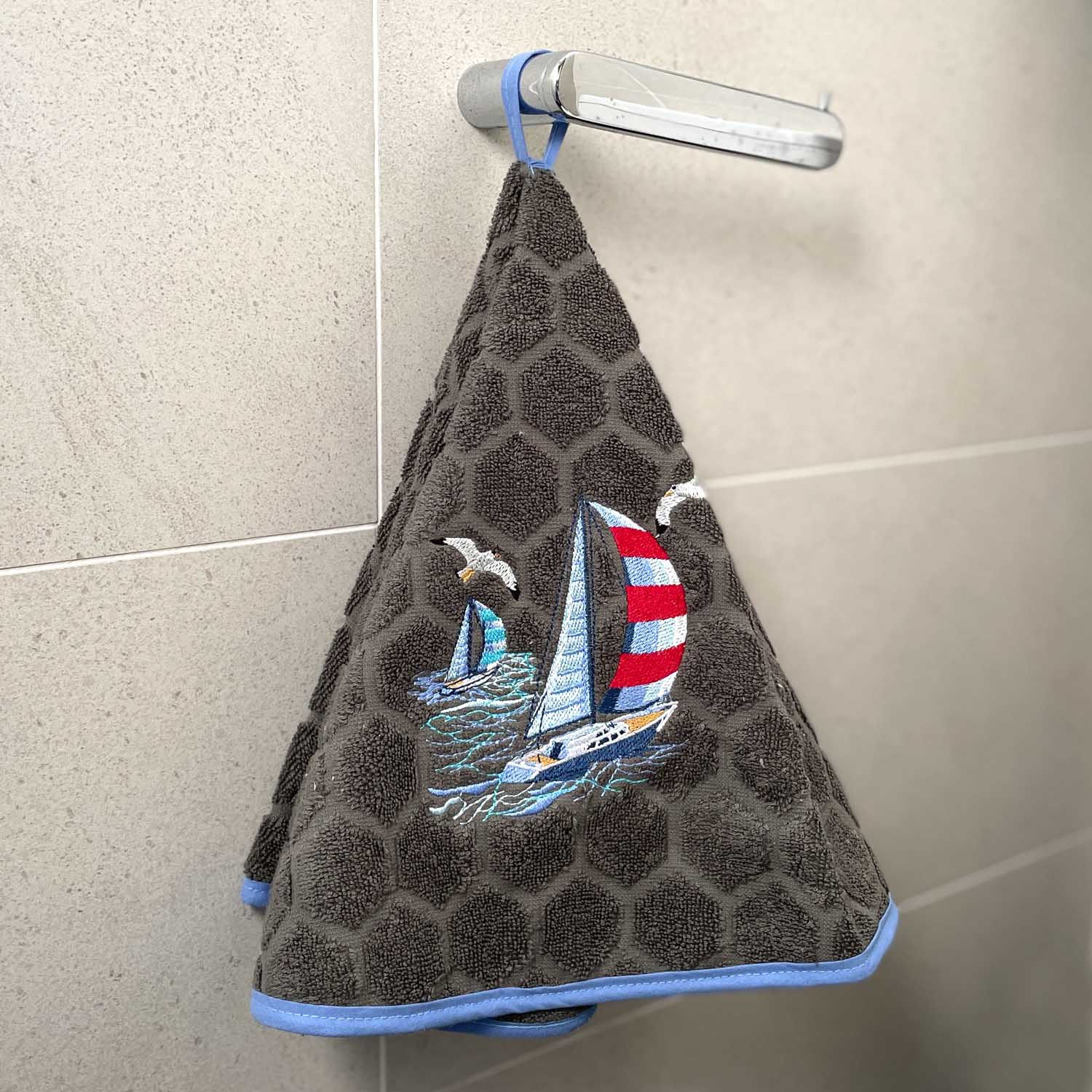 Round French Hand Towel Marine Dark Grey