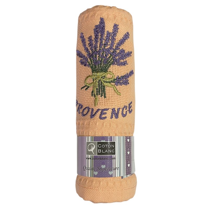 Waffle French Tea Towel Lavender Provence Coral