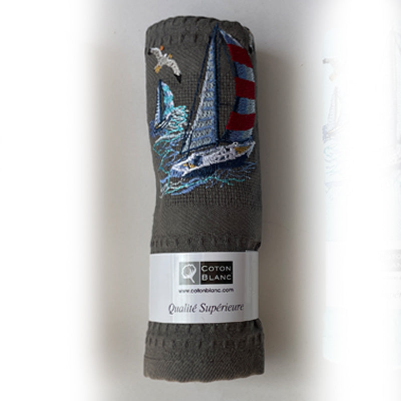 Waffle French Tea Towel Marine Grey