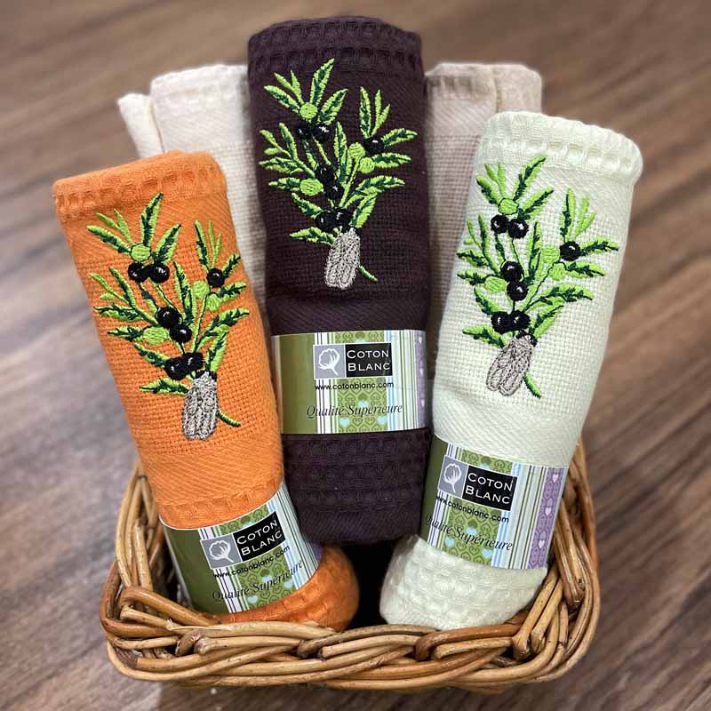 Waffle French Teatowels Olive cotton