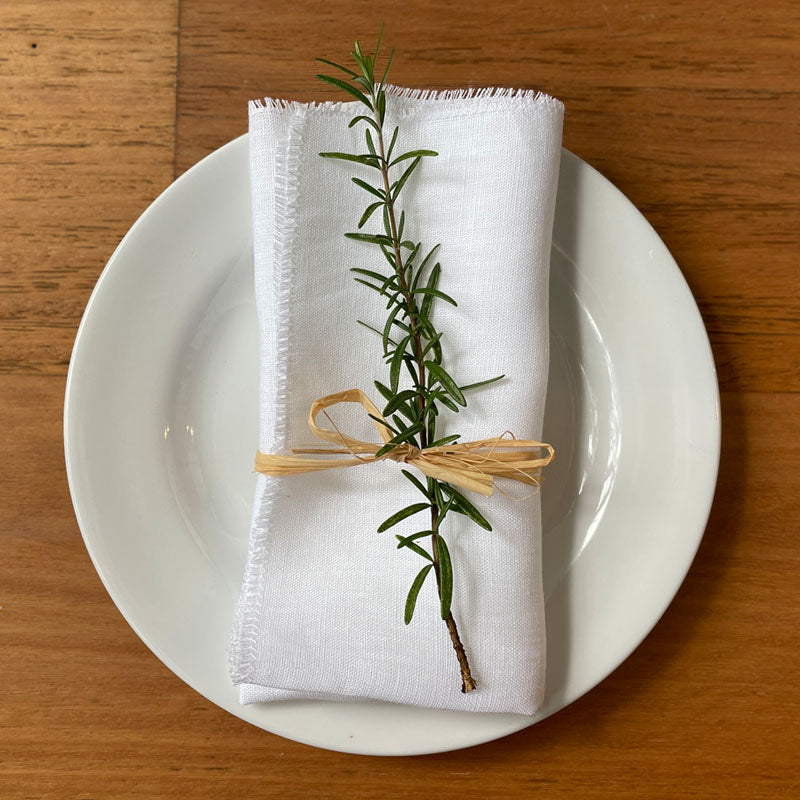 White French Linen Napkin Frayed Edge