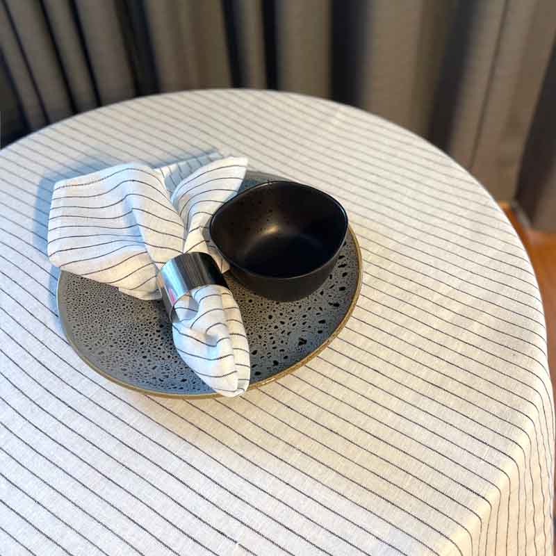 White black stripe French linen table cloth round