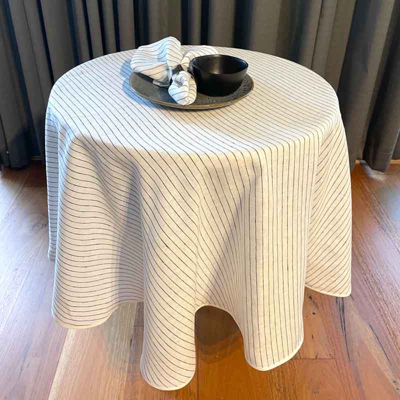 White black stripe French linen tablecloth round