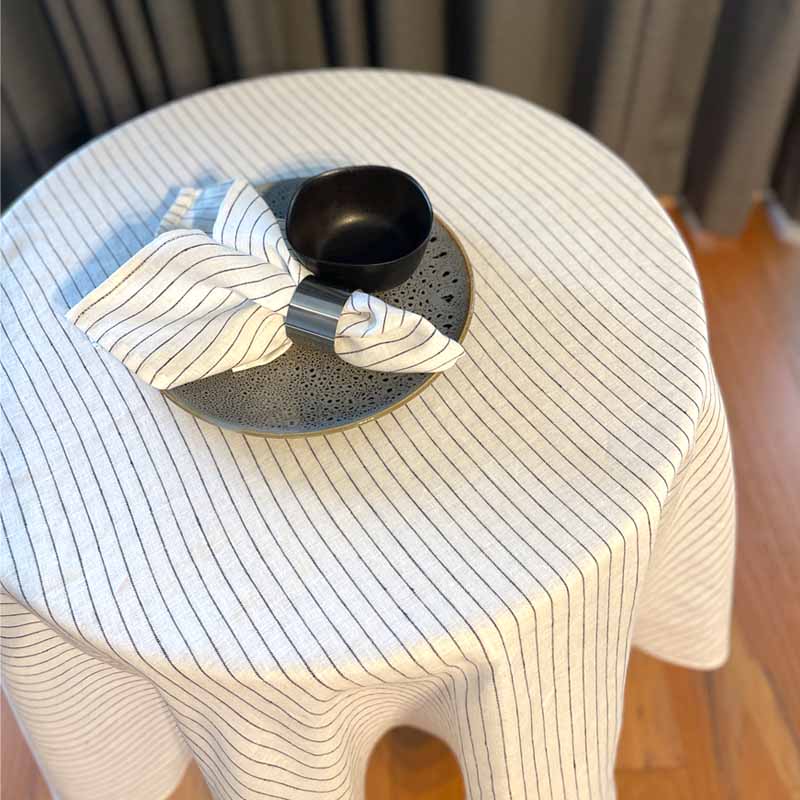 White black stripe linen circular tablecloth