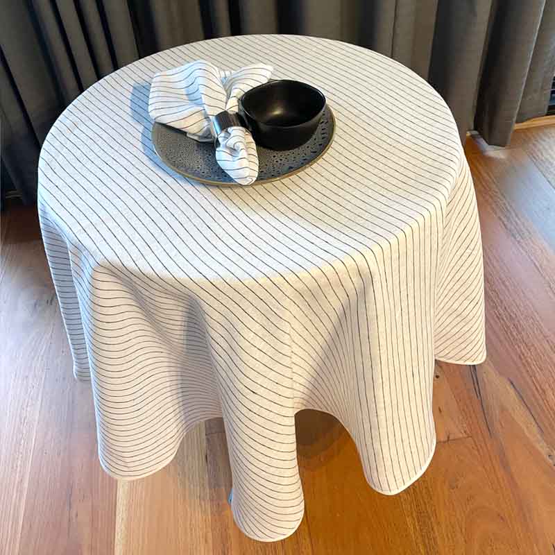 White black stripe linen round tablecloth