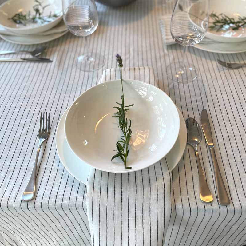 White w black stripe linen rectangle tablecloth