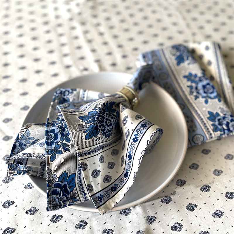 Bastide Bleu Blanc Napkin Linear French