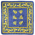 Design of square tablecloth with lemons a a blue background