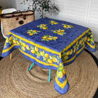 Square citron tablecloth in a living room setting