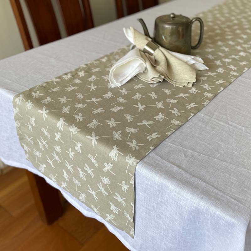 Dragonfly French linen table runner