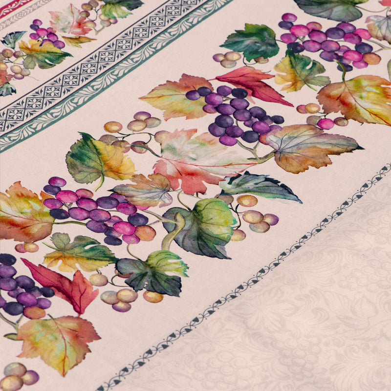 Decorative tablecloth with colorful grapes and leaves pattern