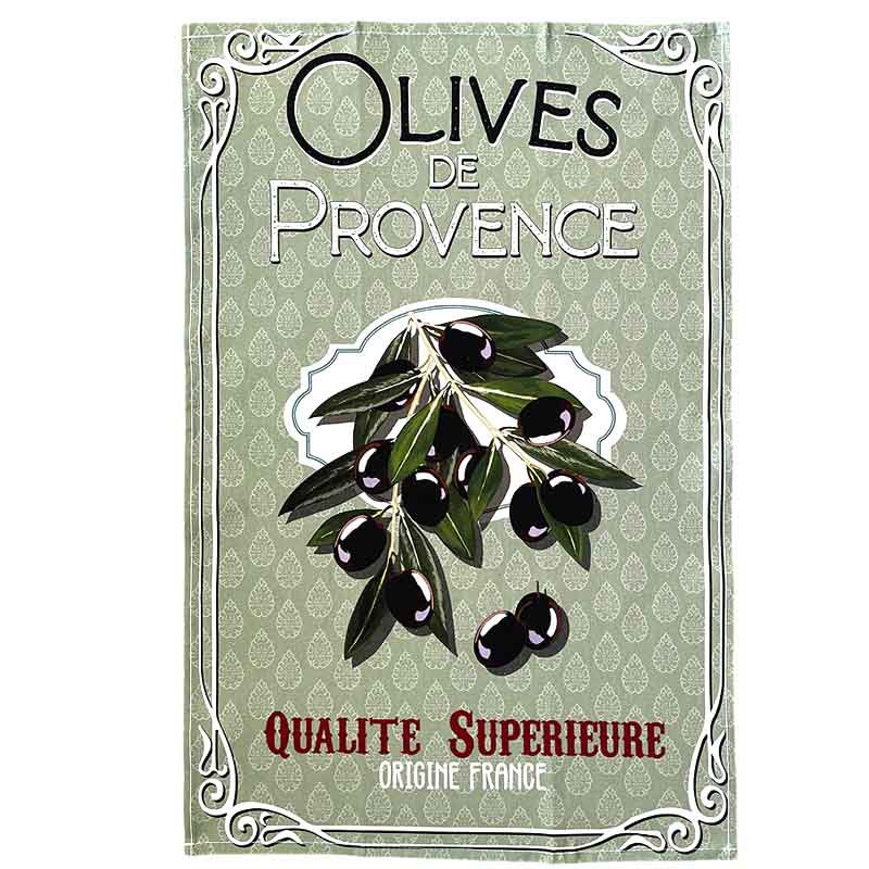 French Cotton Olives Tea Towel