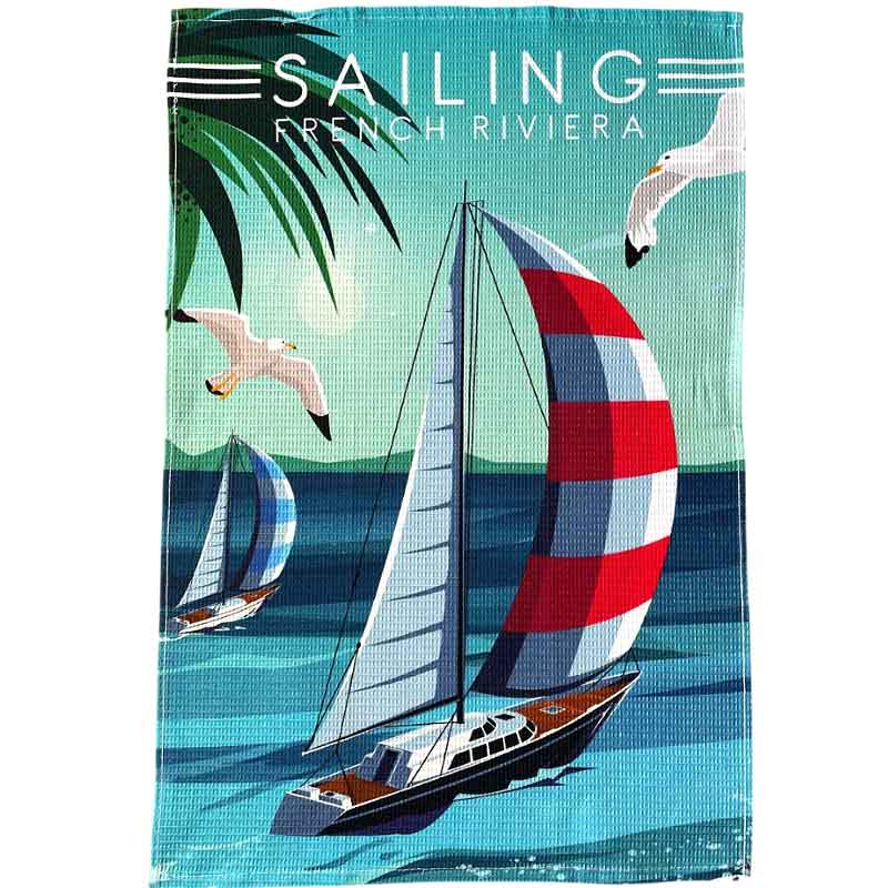French Cotton Tea Towel Sailing
