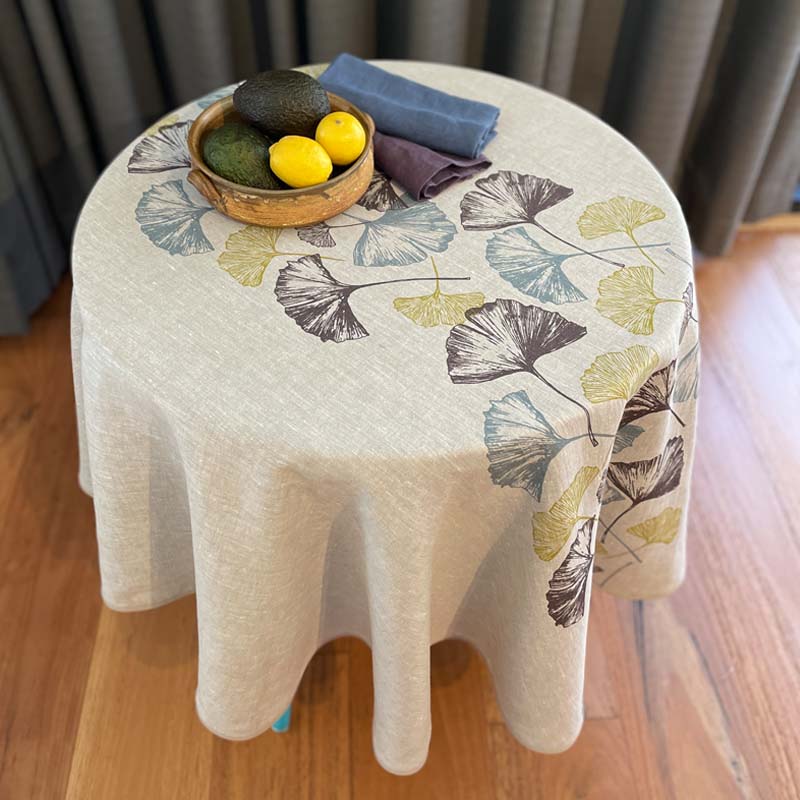 Ginkgo Round Linen Tablecloth Top