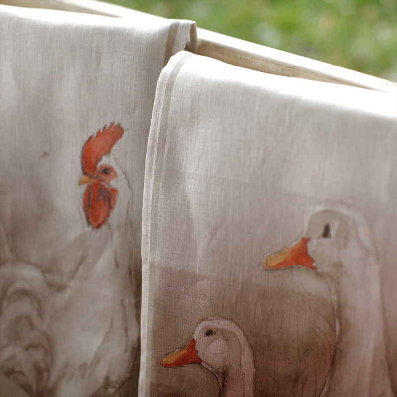 Italian Linen Tea Towel Chickens Geese