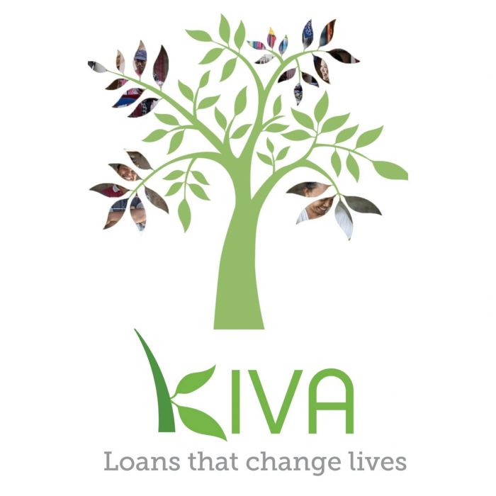 Logo of Kiva with a tree design and colorful leaves on a white background.