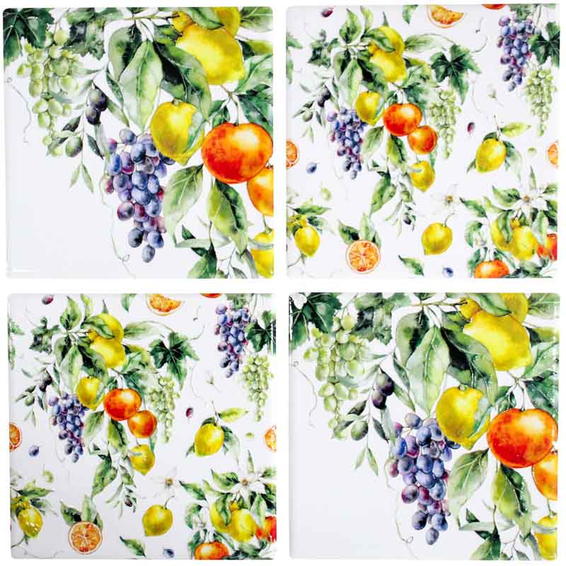 Mediterranean Orchard Ceramic Coasters. Set of 4.