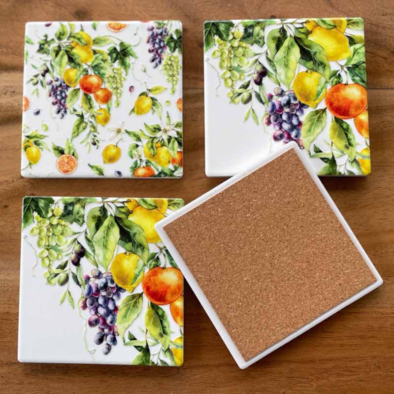 Mediterranean Orchard Ceramic Coasters. Set of 4.