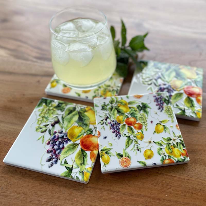 Mediterranean Orchard Ceramic Coasters. Set of 4.