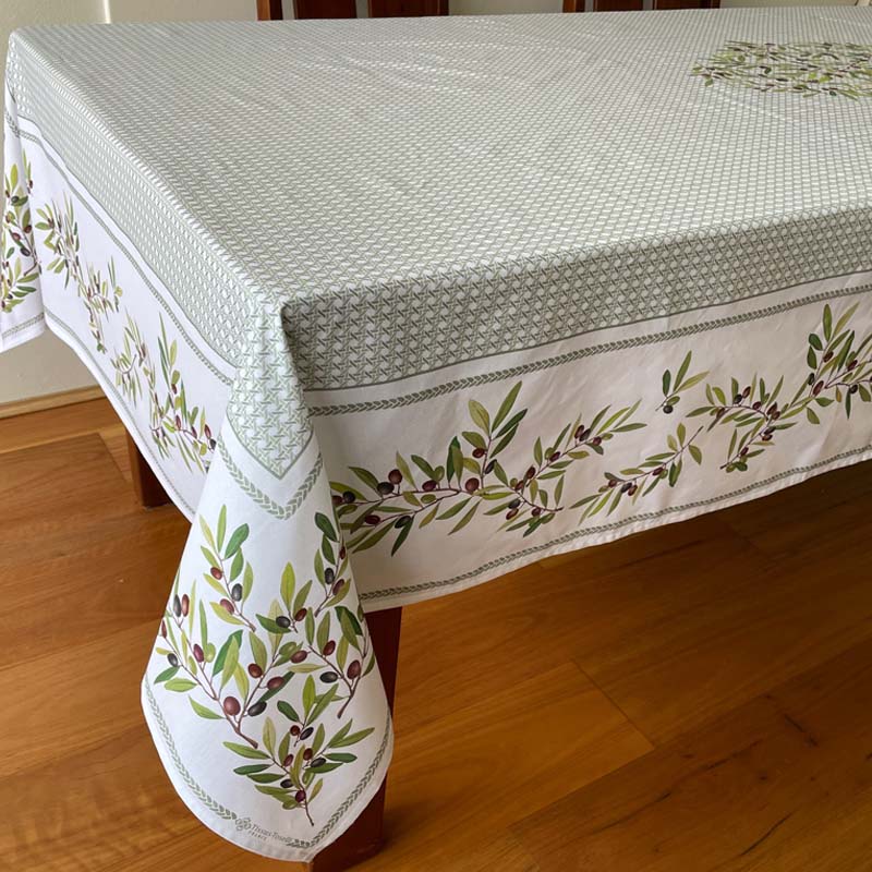 Nyons Vert Rectangle French Tablecloth Green