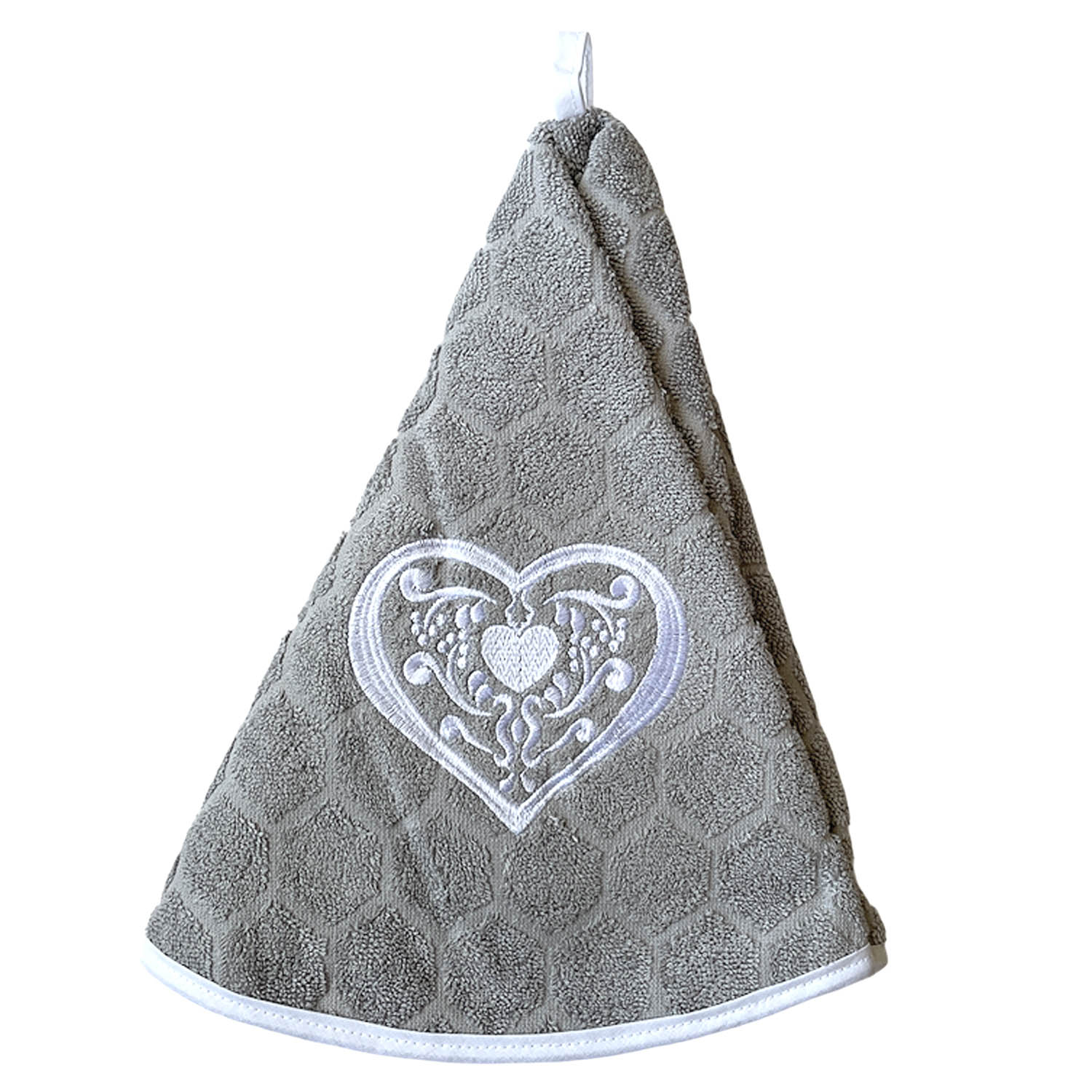 Round French Hand Towel Heart Grey