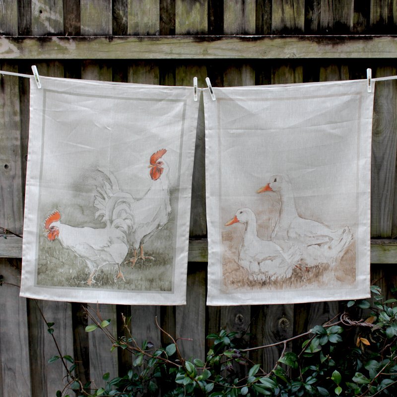 Italian Linen Tea Towel Farmyard Duo