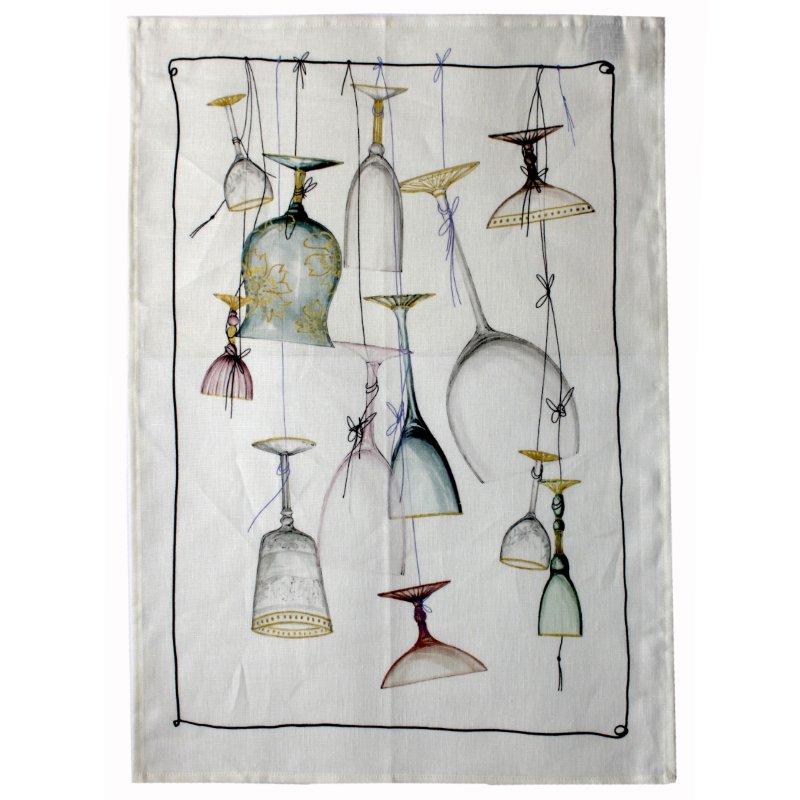 Linen Tea Towel Suspended Glasses