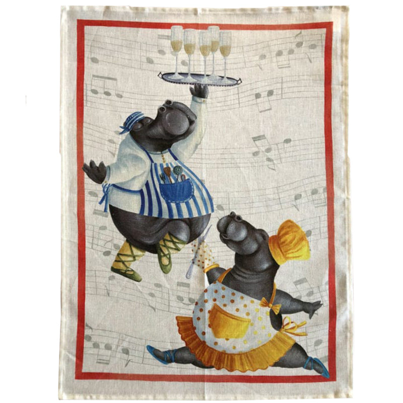 Tea Towel Hippos Champagne